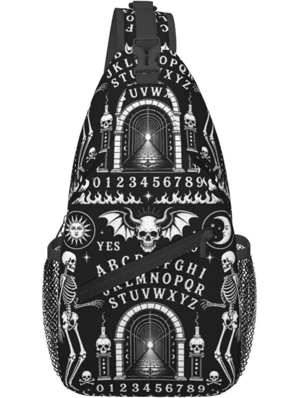 Unisex Ouija Board Skeletons Sling Backpack Chest Hiking Travel Crossbody Bag